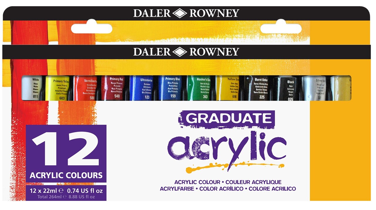 Daler-Rowney Graduate Acrylic Paint Set 22ml 12/Pkg-Assorted Colors